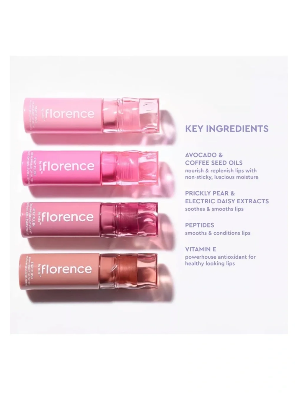 florence by mills Stay Plush Serum Infused Lip Oil Tint Color tutti frutti